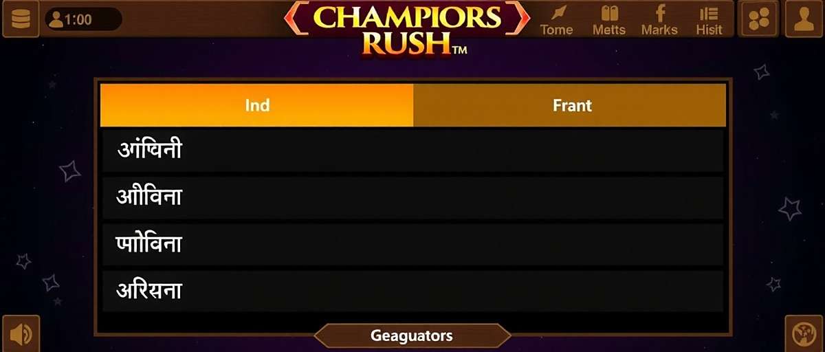 Chennai Champions Rush Language Support Chennai Champions Rush language selection screen showing various Indian language options