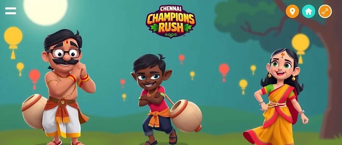 Chennai Champions Rush Pongal Celebration Chennai Champions Rush Pongal festival event screenshot with characters in traditional Tamil festival attire